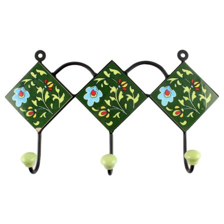 Forest Green Leaf Flower Ceramic Tile Hook Online